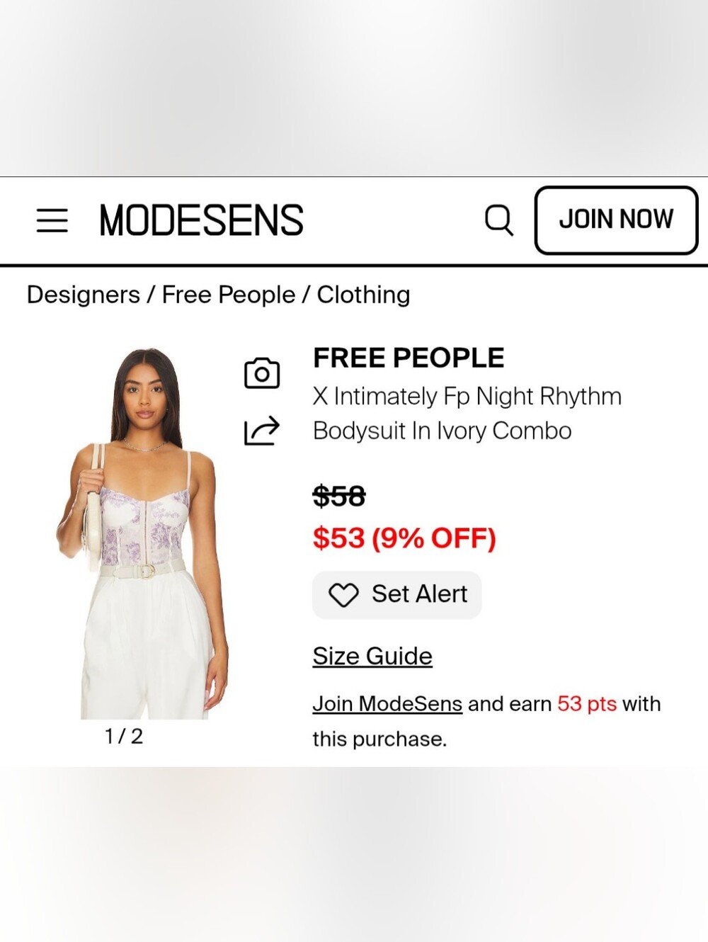 New With Tags Free People Ivory and Lavender Lace Bodysuit XL